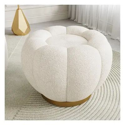 600mmDia Modern White Cream Boucle Ottoman Pumpkin Shaped Pouf Ottoman Cloud Foot Stool