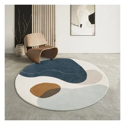 Modern Round Faux Cashmere Area Rug with Abstract Multicolor Painting Living Room Carpet