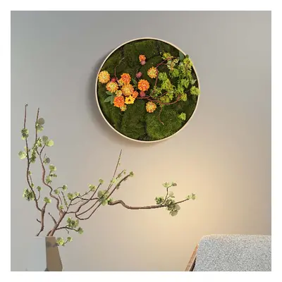 3D Round Preserved Moss Flower Wall Art Hanging Rainbow Floral Decor with Wood Frame