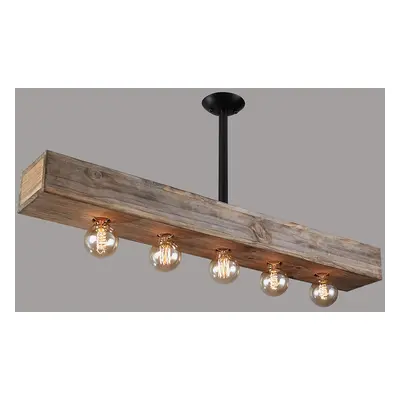 Rustic Farmhouse 5-Light Dark Distressed Wood Beam Large Linear Island Pendant Light