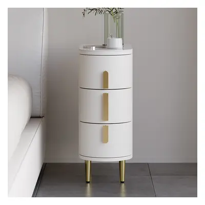 Modern Off-White Narrow 3 Drawer Nightstand Sintered Stone Top Bedside Table