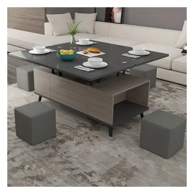 5 Pieces Lift Top Coffee Table Set with Storage Convertible Dining Table with Ottomans