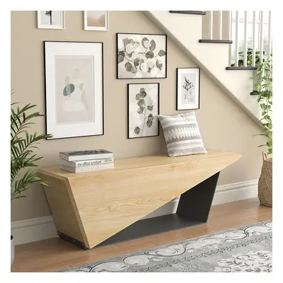 1200mm Rustic Wooden Bench 3-Person Seat Bench for Entryway with Metal Base