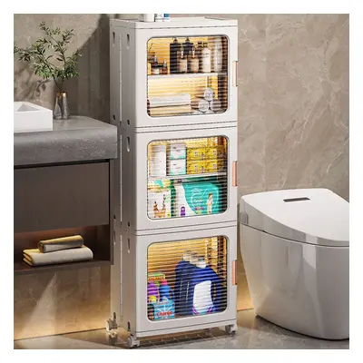 3 Tiered White Bathroom Storage Cabinet Freestanding with 3 Shelves & Doors