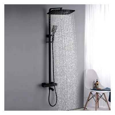 Exposed Rainfall Thermostatic Shower Fixture Brass with Handheld Shower in Matte Black