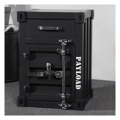 Ctainer Industrial Loft Black Nightstand Retro Bedside Storage Cabinet with Door & Drawer