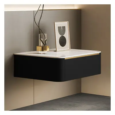 Modern Black Floating Nightstand 1 Drawer Bedside Table with Sintered Stone Top