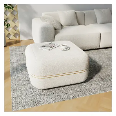 770mm White Boucle Coffee Table Ottoman with Gold Rim Square Ottoman Pouf Foot Stool