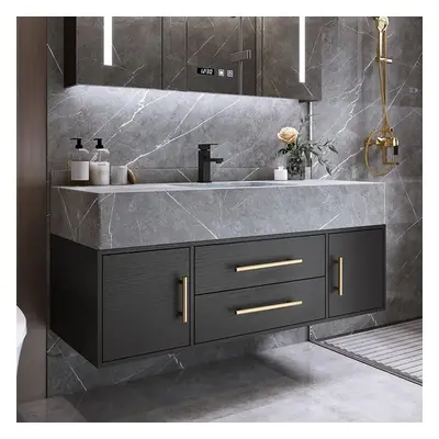 Modern 1000mm Floating Black Bathroom Vanity Stone Top Wall Mounted Bathroom Cabinet