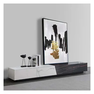 White & Black Sintered Stone TV Stand with Drawer Media Console for TV Up to 85 Inch