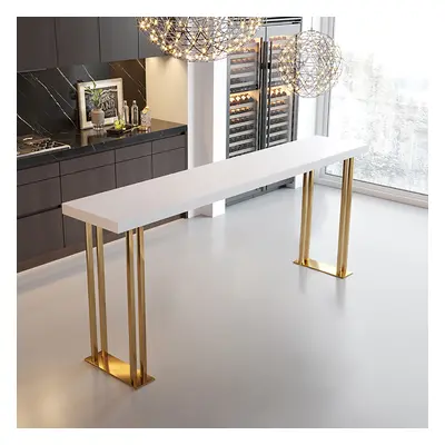 Rectangle Bar Table White 63" Wood Top with Gold Sled Base