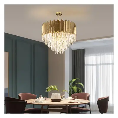 Kitoney Modern Brass 10-Light Tiered Crystal Chandelier for Living Room and Dining Room