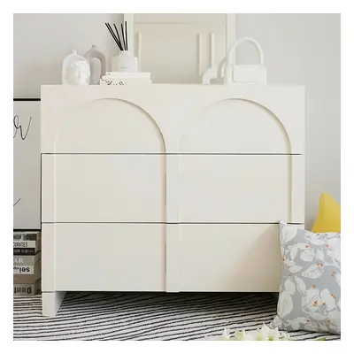 Japandi Cream White Dresser Nordic Arch Chest of 3 Drawers Storage Cabinet