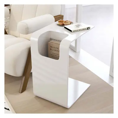 Oak Wood C-Style End Table with Magazine Rack Organizer C Side Table in White