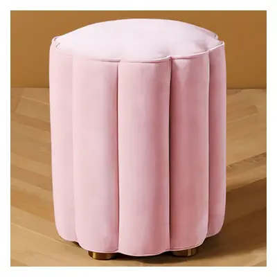 Pink Round Ottoman Stool Velvet Upholstered Makeup Vanity Stool