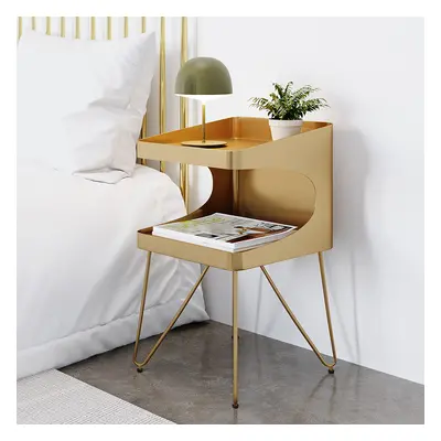 Modern Gold Metal Nightstand with 2 Shelves and Handle Bedside Table