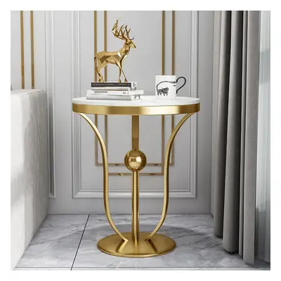 450mm White Round End Table Modern Side Table with Stream-Lined Metal Pedestal