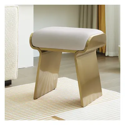 Modern Beige Backless Vanity Stool Leath-aire Upholstery & Gold Stainless Steel Frame