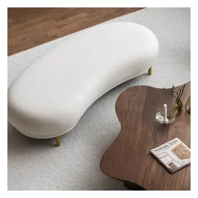 Modern White Velvet Bench Upholstered Curved Bench for End of Bed with Metal Legs