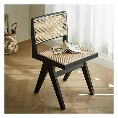 Archic Modern Black Dining Chair Rattan Side Chair Ash Wood