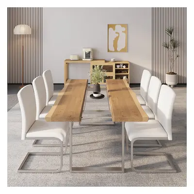 Rectangle Dining Table Natural Wood River Live-Edge Clear Acrylic for 8-Person Japandi