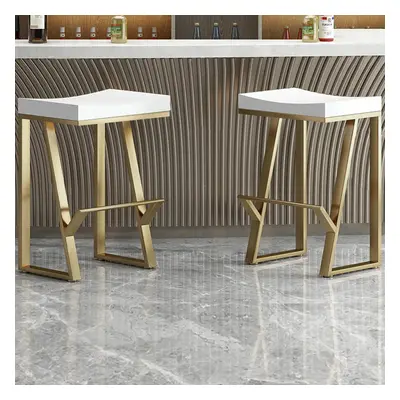 25.6" Modern White Solid Wood Counter Stool Backless with Golden Footrest