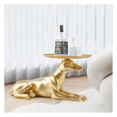 Modern Dog Side Table Floor Resin Figurine with Tray Top in Gold