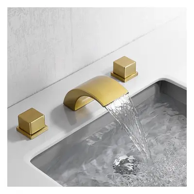 Victoria Waterfall 3 Holes Brushed Gold Bathroom Basin Tap Dual Handle