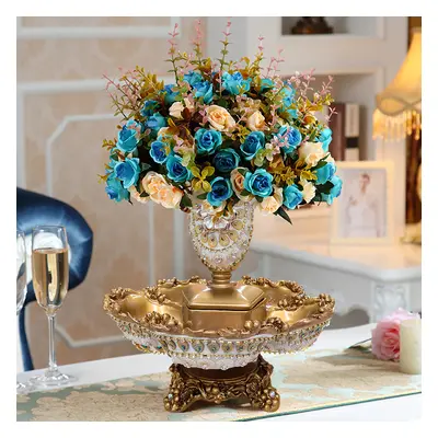 2 Tiered Gold & White Fruit Basket Glam Plate with Removable Vase Resin Snack Tray Decor