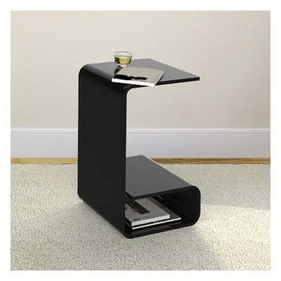 Modern Black Acrylic End Table with Storage C-Shaped Side Table