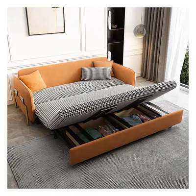 78.7" King Sleeper Sofa Orange Upholstered Convertible Sofa Bed with Storage