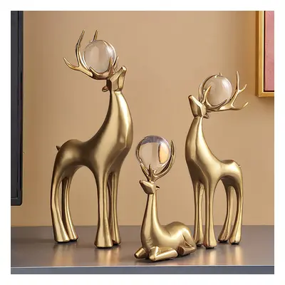 3 Pieces Gold Resin Reindeer Sculpture Chrismas Deer Decor Art Ornament Living Room