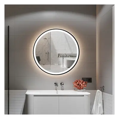 Black Framed Bathroom Mirrors with Lights 600mm Round LED Bathroom Wall Mirror