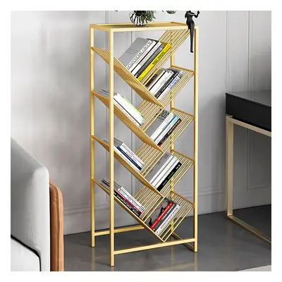 Mid-Century Rectangular Bookshelf Metal Gold Bookcase with Shelves