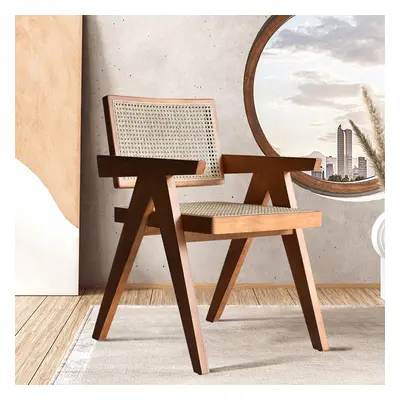 Archic Walnut Japandi Rattan Dining Chair with Solid Wood Frame