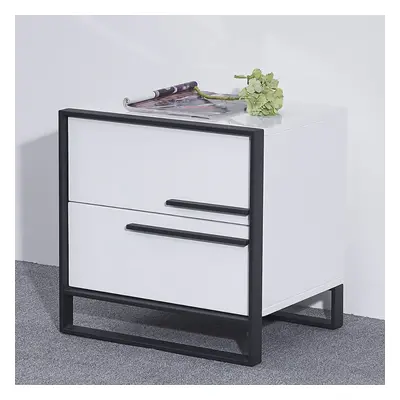 Cylina Modern Minimalist Black & White Square Nightstand with 2 Drawers