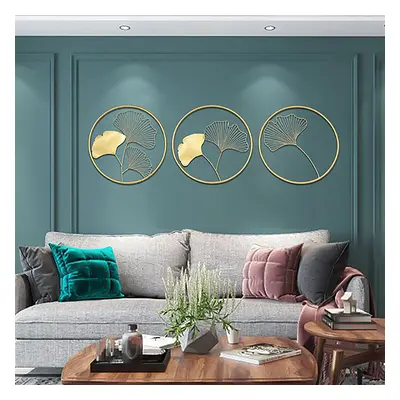 3Pcs Stylish & Artistic Metal Wall Decor with Classic Golden Ginkgo Leaves 455mmW