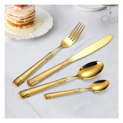 Luxury Gold Unique Flatware Set for 12 Embossed Stainless Steel Kitchen Cutlery Set