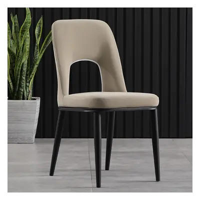 Modern Khaki Dining Chair Loop Backrest Armless Chair Carbon Steel in Black (Set of 2)