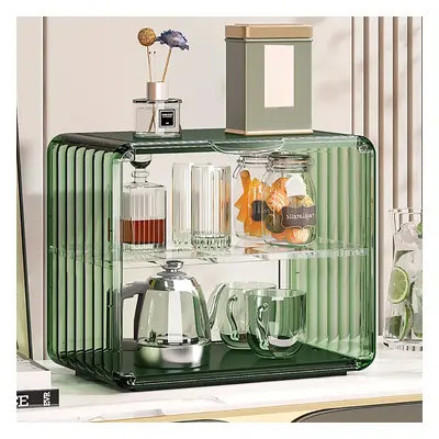 Modern 2-Tier Green & Transparent Desk Organizer Storage Rack Acrylic Adjustable Shelf