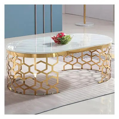 Currs Glam Oval Coffee Table Marble Top with Stainless Steel Frame