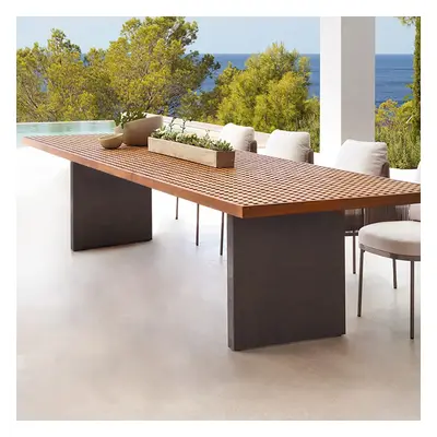 94.5'' Outdoor Patio Teak Rectangle Dining Table for 8 Person, 8 Person Hollow Teak Dining Table