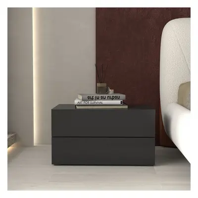 600mm Modern Minimalist Black Bedroom Nightstand with 2 Drawers