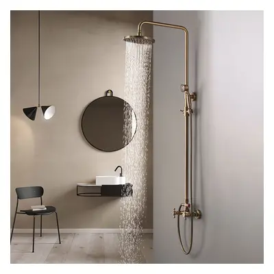 Classic Exposed Antique Brass Two Handle Round Rainshower Shower Fixture Solid Brass