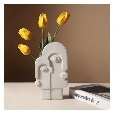 Modern Abstract Grey Ceramic Art Face Vase Human Head Table Flower Vases Sculpture Decor