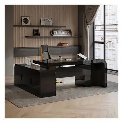 Chicent L-shaped Modern Executive Desk with Ample Storage Right Hand in Black Office Furniture(1