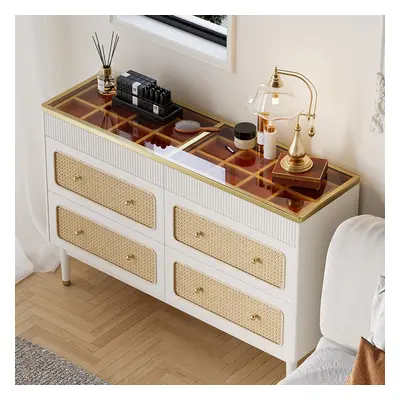 1200mmW Rattan 6 Drawer Dresser & Chest with Jewelry Display Storage