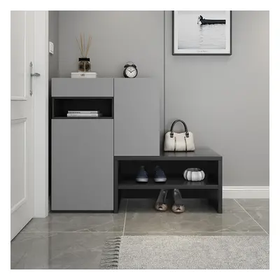 Fero Grey Corner Shoe Storage Cabinet with 7 Shelves & 1 Drawer Hallway Shoe Storage