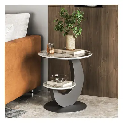 500mm Round Sintered Stone 2-Tier Moon-Shaped Side Table