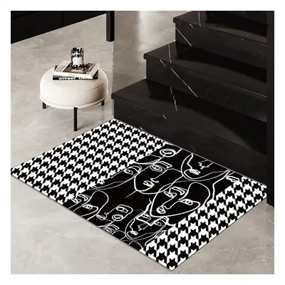 2 Pieces Modern Abstract Houndstooth Black Washable Door Mat Non-slip Entryway Rug Set